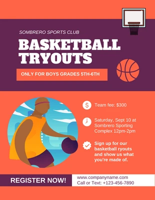 Free  Template: Basketball Tryouts Poster Flyer Template