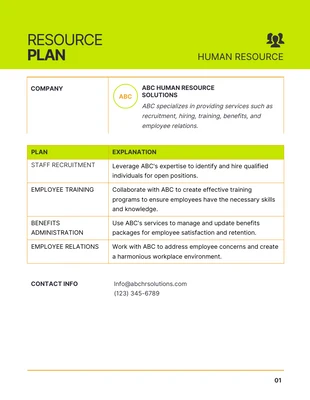 Free  Template: Simple Resource Plan Template