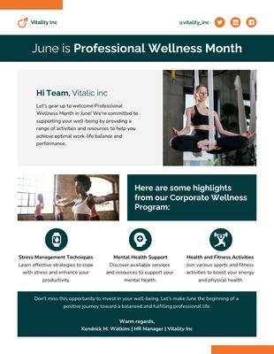 business  Template: June Professional Wellness Month Email Newsletter Template