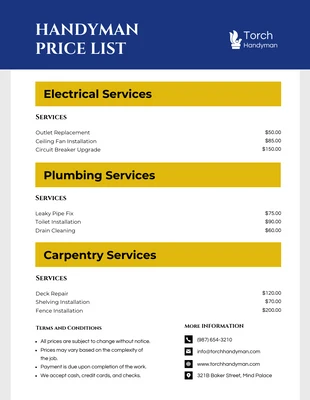 business  Template: Minimalist Handyman Price List Template