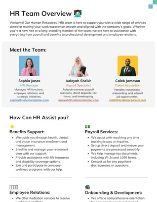 Free  Template: New Hire Onboarding Human Resource Team Overview