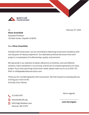 Free  Template: Black and Red Construction Letterhead