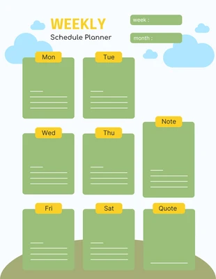 Free  Template: Green Cloudy Weekly Schedule Planner Template