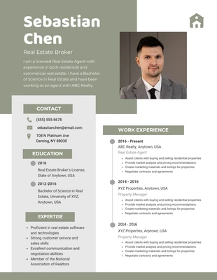 Free  Template: White Green Pastel Real Estate CV Format Resume Template