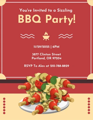 Free  Template: Red And Gold Modern Classic Illustration BBQ Party Invitation