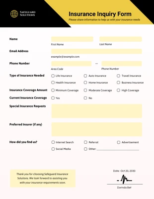 business  Template: Insurance Form Template