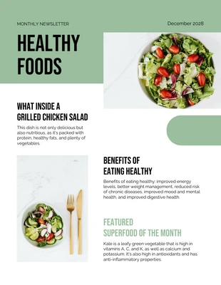 Free  Template: Natural Green Healthy Foods Monthly Newsletter Template