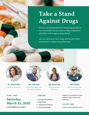 Free  Template: White and Green Anti Drugs Movement Event Poster