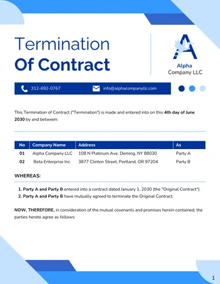 business  Template: Termination Of Contract Template