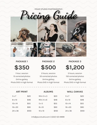 Free  Template: White Black Simple Photography Price List Template