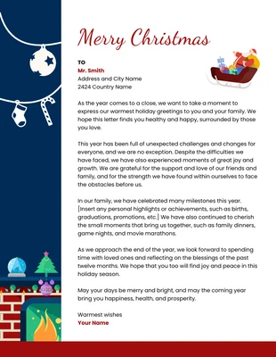 Free  Template: Blue And Red Modern Illustration Merry Christmas Letterhead Template