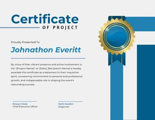 business  Template: Light Gray Blue Certificate for A Project Template