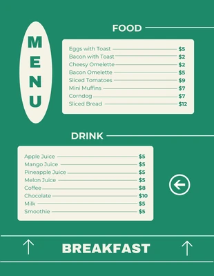 Free  Template: Green And Beige Simple Breakfast Menu