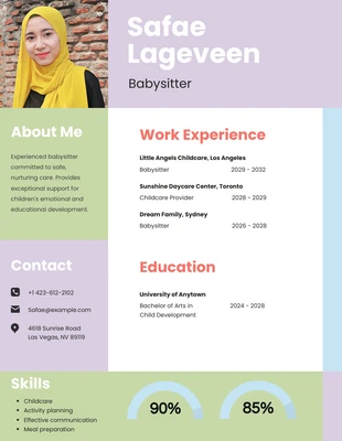 Free  Template: Light Colorful Babysitter Resume Template