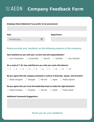 Free interactive Template: Customizable Company Feedback Form