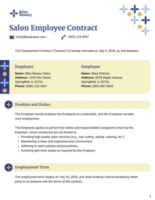 Free  Template: Salon Employee Contract Template