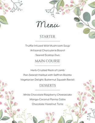 Free  Template: White Minimalist Aesthetic Illustration Wedding Menu