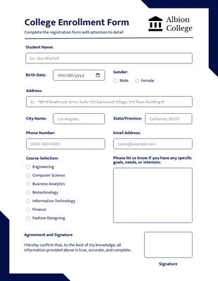 premium interactive Template: Simple Navy College Enrollment Forms