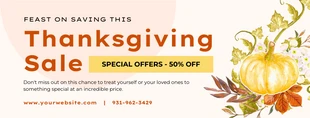 Free  Template: Soft Peach Pumpkin Watercolor Thanksgiving Sale Banner