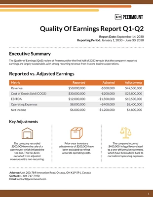 premium  Template: Quality Of Earnings Report Template