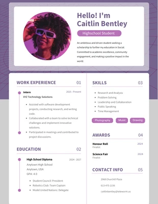 Free  Template: Purple Scholarship Resume Template