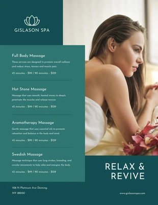 business  Template: Teal Modern Spa Menu