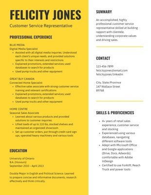 Free  Template: Yellow Simple Resume Template