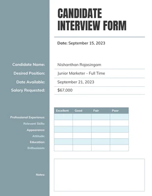 Free  Template: Interview Form For Candidates Infographic Template