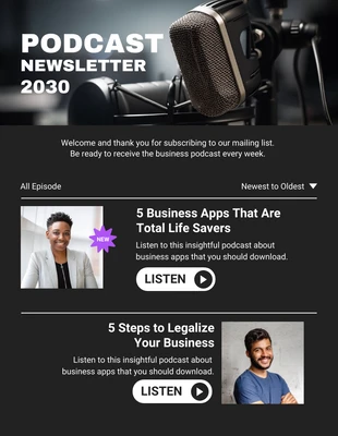 Free  Template: Black Modern Podcast Email Newsletter Template