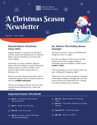 Free  Template: Free Christmas Newsletter Example Template 