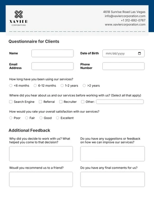 business  Template: Professional Questionnaire Form Template