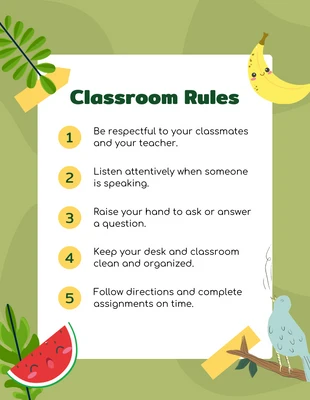 Free  Template: Green Yellow Classroom Rules Poster