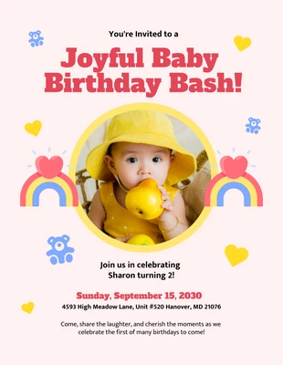 Free  Template: Pink Blue And Yellow Rainbow Baby Invitation