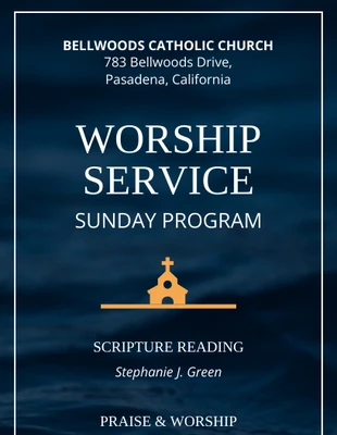 Free  Template: Catholic Church Worship Service Event Program Template