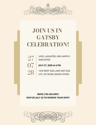 Free  Template: Elegant Gold And Cream Gatsby Invitation