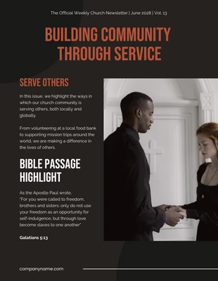 Free  Template: Black Orange Weekly Church Newsletter Template