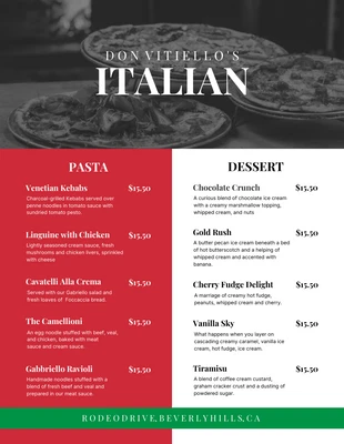 Free  Template: White Red And Green Minimalist Photo Italian Menu