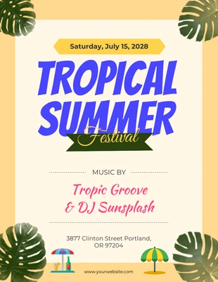 Free  Template: Yellow Tropical Summer Festival Poster Template