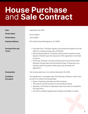 Free  Template: Burgundy House Purchase and Sale Contract Template