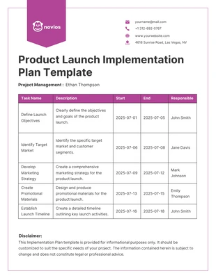 Free  Template: White Product Launch Implementation Plan Template