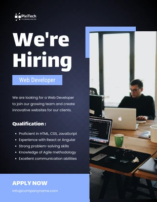 Free  Template: Dark Blue Now Hiring Poster