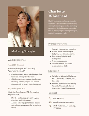 Free  Template: Neutral Brown Marketing Strategist Resume Template