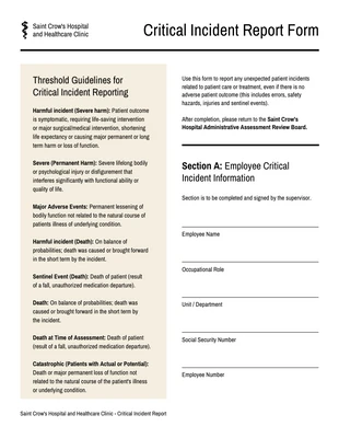 Free  Template: White Healthcare Employee Critical Incident Report Template