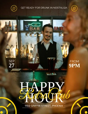 Free  Template: Retro club happy hour poster