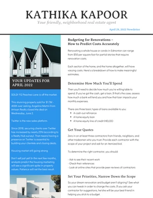 Free  Template: Minimalist House Real Estate Agent Newsletter Template