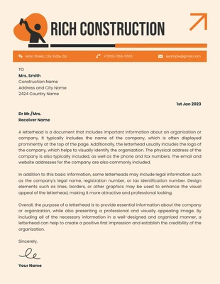 Free  Template: Cream Modern Professional Construction Letterhead Template