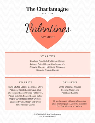 Free  Template: Classy Valentine's Day Restaurant Menu