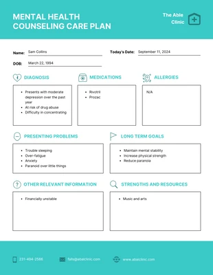 Free  Template: Mental Health Treatment Plan Template