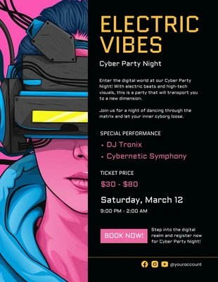 Free  Template: Black and Pink Electric Night Party Poster