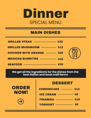 Free  Template: Restaurant Dinner Menu Flyer Template